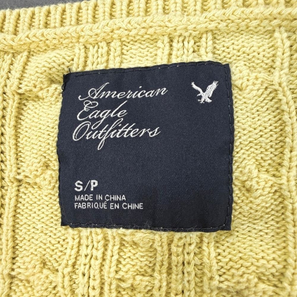 Vintage Y2K Cable Knit Sweater Small American Eagle Light Yellow preppy v neck - Picture 5 of 7